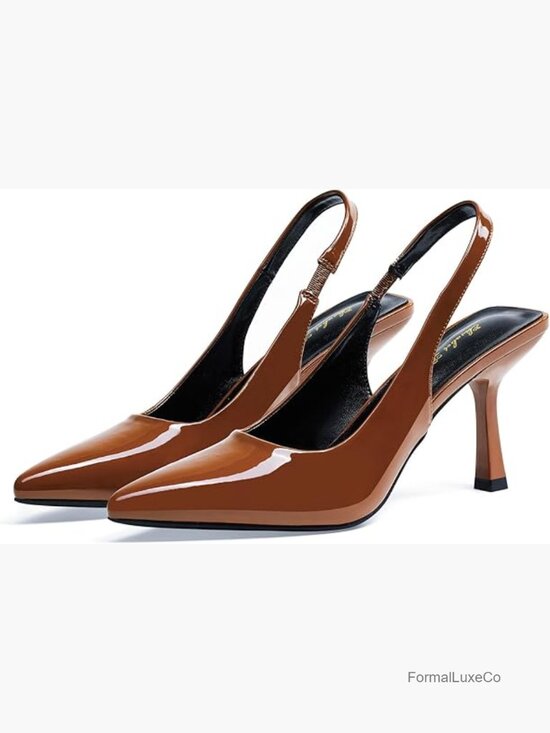 Shoes - 3.14" Stiletto Pumps Pointed Toe Slingback Mid Heel Party Office Shoes